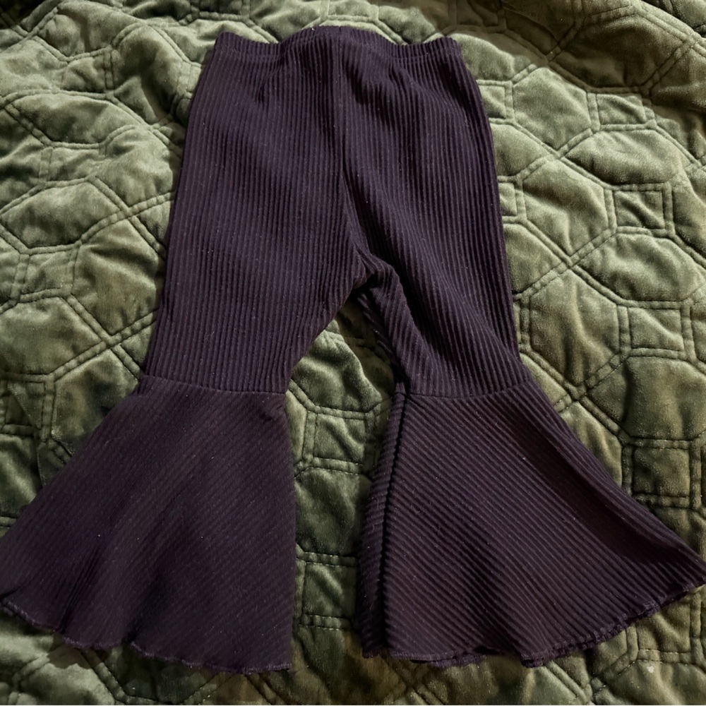 Black Ribbed Flare Pants - Picture 2 of 2